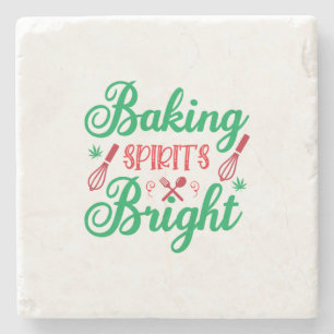 Merry Xmas Baking Spirits Bright Stone Coaster