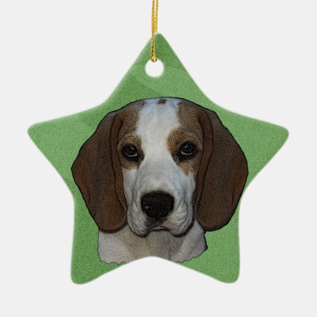 Merry Xmas Beagle Ceramic Tree Decoration (Front)