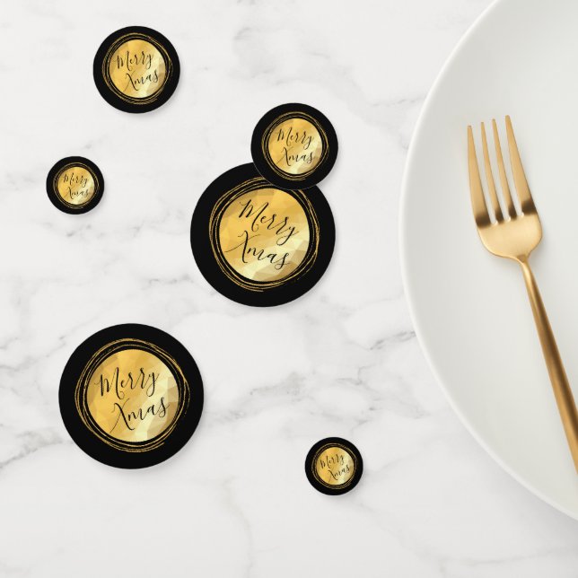 Merry Xmas black and gold bright chic text Confetti (Group)