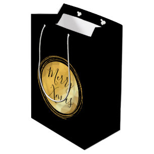 Merry Xmas calligraphy black and gold lux chic Medium Gift Bag
