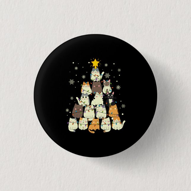 Merry Xmas Cat Christmas Tree 3 Cm Round Badge (Front)