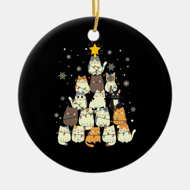 Merry Xmas Cat Christmas Tree Ceramic Tree Decoration (Front)