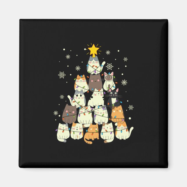 Merry Xmas Cat Christmas Tree Magnet (Front)