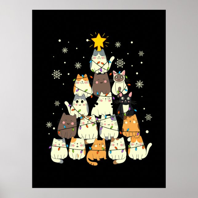 Merry Xmas Cat Christmas Tree Poster (Front)