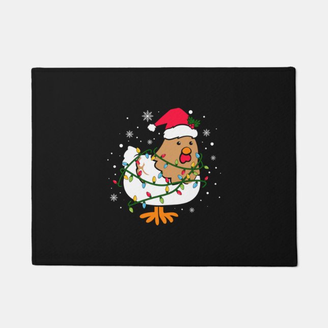 Merry Xmas Chicken Christmas Tree Light Doormat (Front)