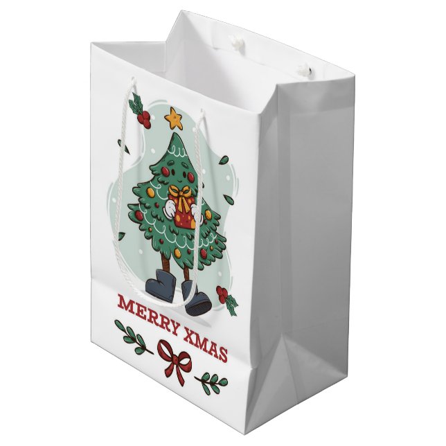  Merry Xmas Christmas Tree  Medium Gift Bag (Front Angled)