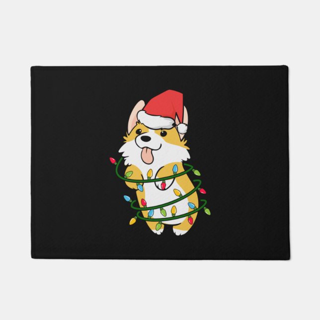 Merry Xmas Corgi Christmas Tree Light Doormat (Front)