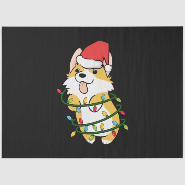 Merry Xmas Corgi Christmas Tree Light Tissue Paper (Front)