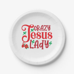 Merry Xmas Crazy Jesus Lady Paper Plate