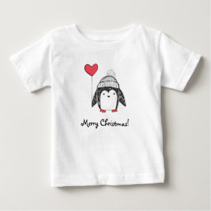 Merry Xmas Cute Baby Penguin Heart Shaped Balloon Baby T-Shirt