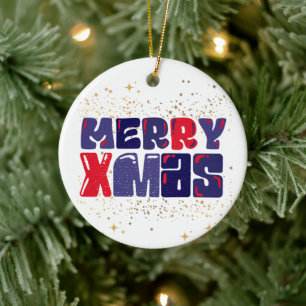 Merry Xmas Cute Red Blue Gold Ceramic Tree Decoration