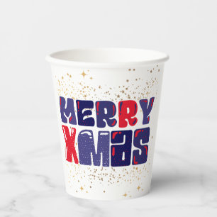 Merry Xmas Cute Red Blue Gold Paper Cups