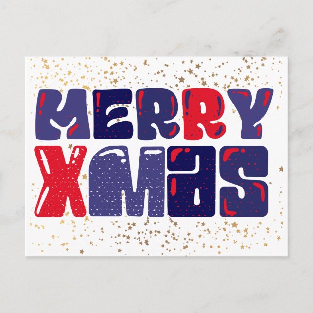 Merry Xmas Cute Red Blue Gold Postcard (Front)