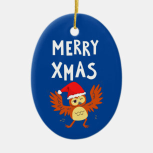 Merry Xmas Dancing Owl Ceramic Tree Decoration