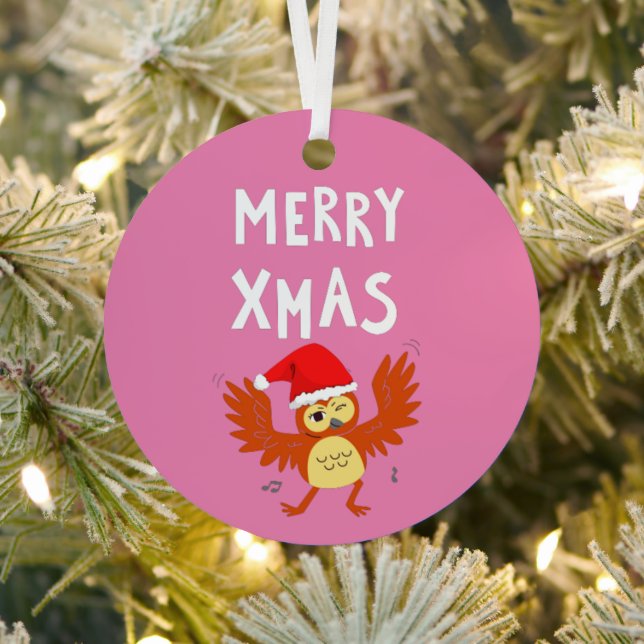 Merry Xmas Dancing Owl       Metal Tree Decoration (Insitu)