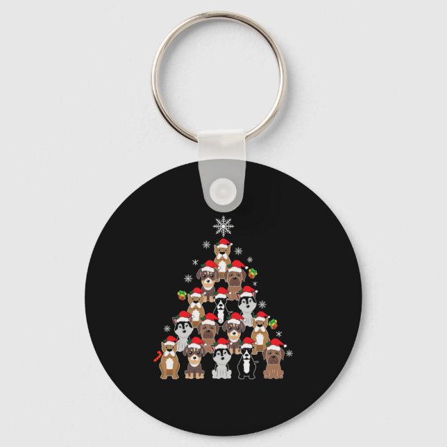 Merry Xmas Dog Christmas Tree Key Ring (Front)