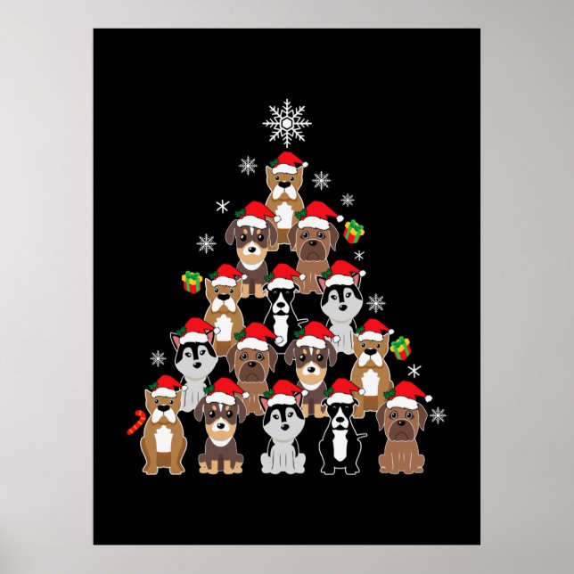 Merry Xmas Dog Christmas Tree Poster (Front)