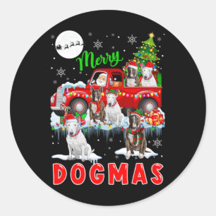 Merry Xmas Dog Santa Carrying Bull Terriers On Pic Classic Round Sticker