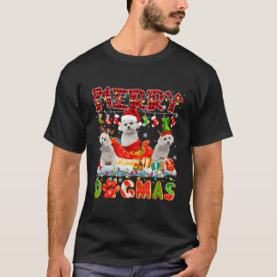 Merry Xmas Dog Three Santa Reindeer Elf Malteses O T-Shirt