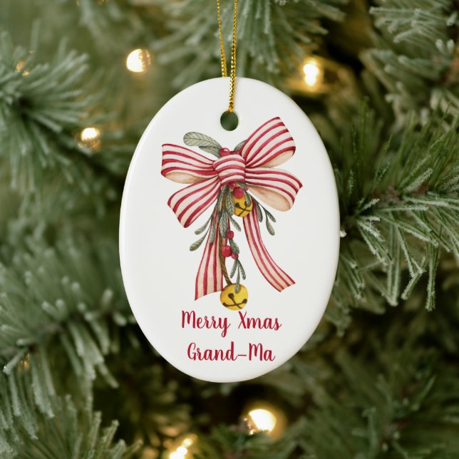 Merry Xmas Grandma Xmas Bow Ceramic Tree Decoration (Tree)