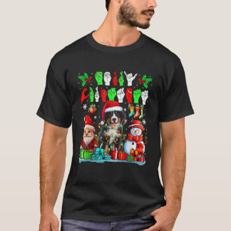 Merry Xmas Hands Sign Language Santa Bernese Mount T-Shirt