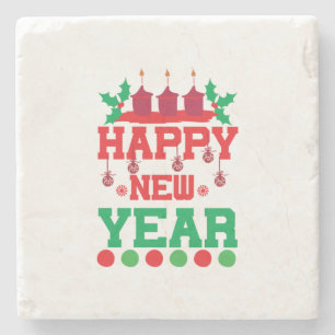 Merry Xmas Happy New Year Stone Coaster