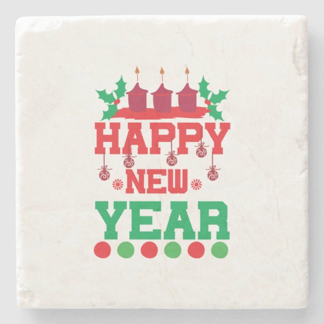 Merry Xmas Happy New Year Stone Coaster (Front)
