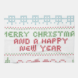 merry xmas happy new year tea towel