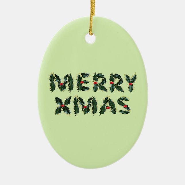 Merry Xmas Holly Ceramic Tree Decoration (Front)