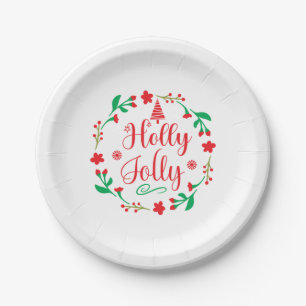 Merry Xmas Holly Jolly Paper Plate