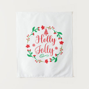 Merry Xmas Holly Jolly Tapestry