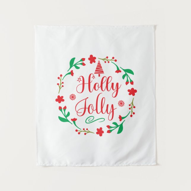 Merry Xmas Holly Jolly Tapestry (Front)