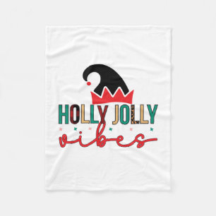 Merry Xmas Holly Jolly Vibes Fleece Blanket