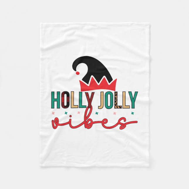 Merry Xmas Holly Jolly Vibes Fleece Blanket (Front)