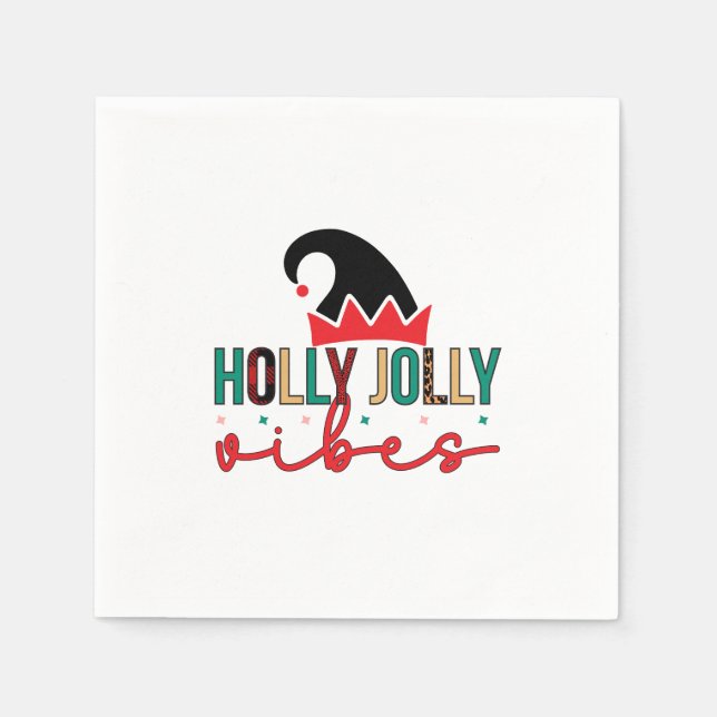 Merry Xmas Holly Jolly Vibes Napkin (Front)