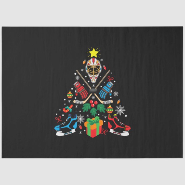 Merry Xmas Ice Hockey Christmas Tree Tissue Paper (Front)