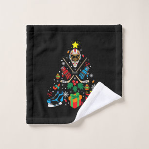 Merry Xmas Ice Hockey Christmas Tree Wash Cloth
