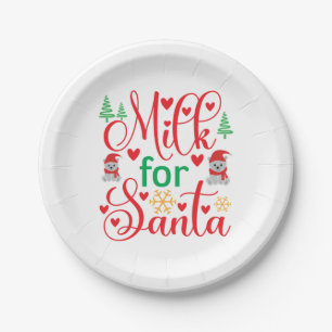 Merry Xmas Milk For Santa Paper Plate