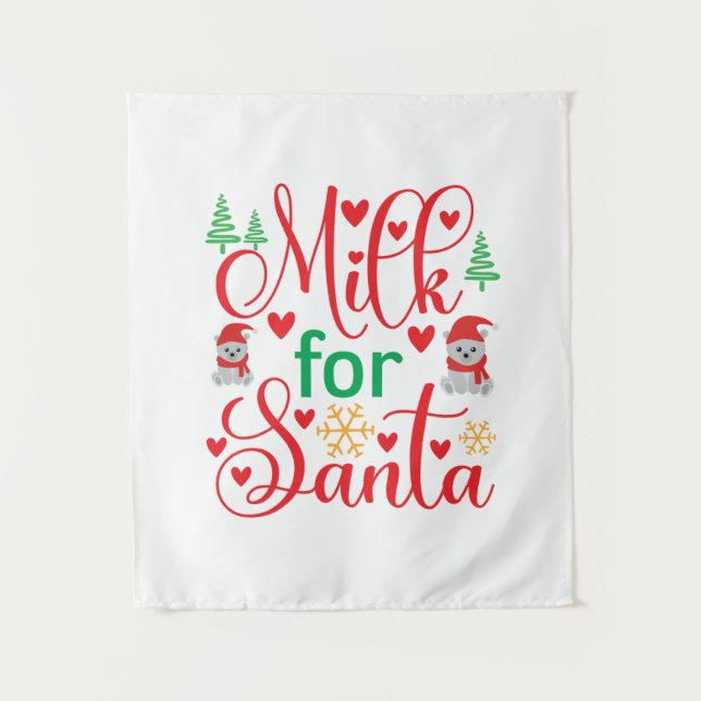 Merry Xmas Milk For Santa Tapestry (Front)
