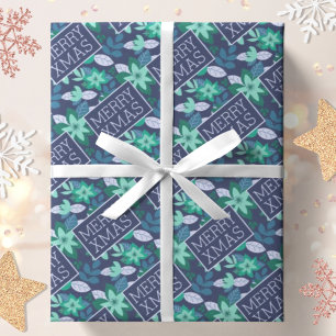 Merry Xmas Modern Botanical Floral Christmas Wrapping Paper