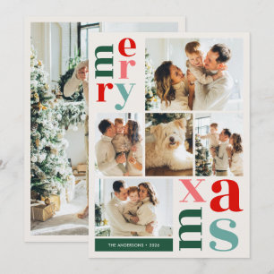 Merry Xmas Modern Multi-Photo Collage Family Holiday Card