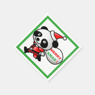 "MERRY XMAS" PANDA BEAR SANTA NAPKIN