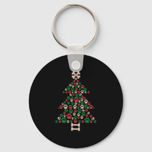 Merry Xmas Paw Prints Dog Christmas Tree Key Ring