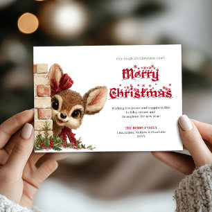 Merry Xmas peeking funny reindeer holiday card