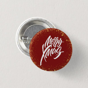 Merry xmas red 3 cm round badge