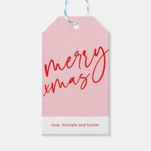 Merry Xmas Red &  Pink Holiday Gift Tag