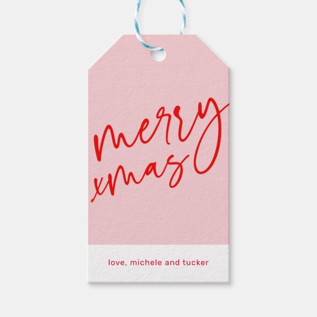 Merry Xmas Red &  Pink Holiday Gift Tag (Front)