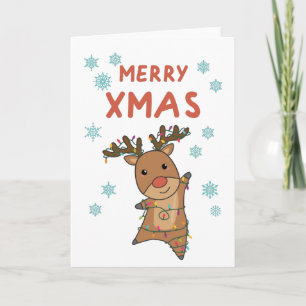 Merry Xmas Rudolph Red Nose Reindeer Fairy Lights Card