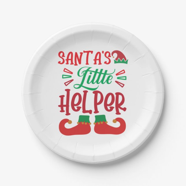 Merry Xmas Santa Little Helper Paper Plate (Front)