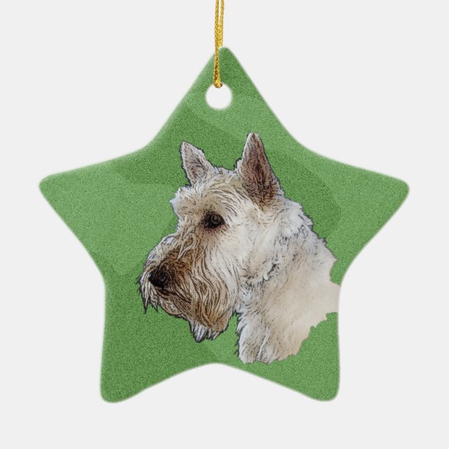 Merry Xmas Scottish Terrier (Wheaten) Ceramic Tree Decoration (Front)